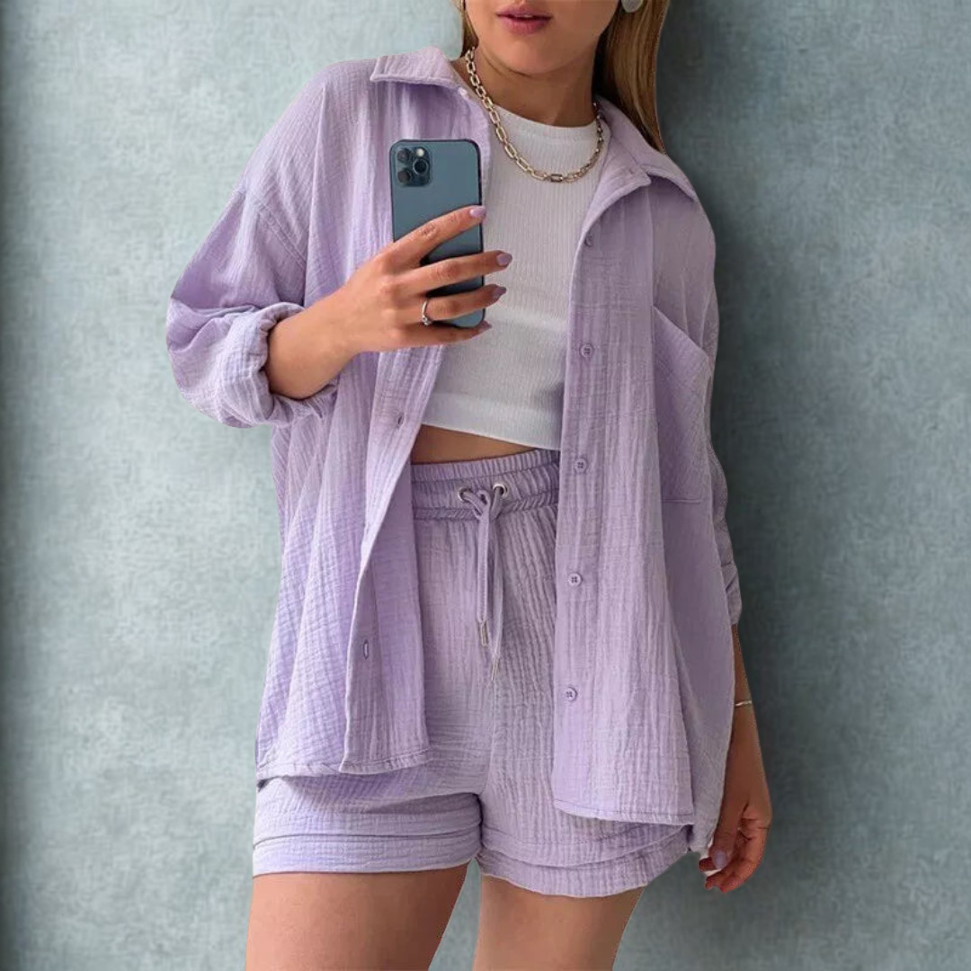 Adélie™ | Ensemble 2 pièces chemise et short en coton